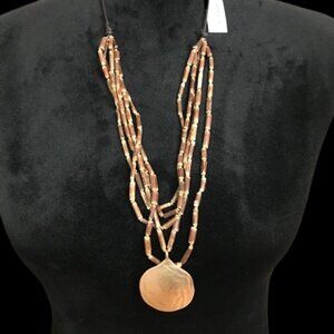 J. Jill Multi-Strand Brown Necklace with Gold Pendant